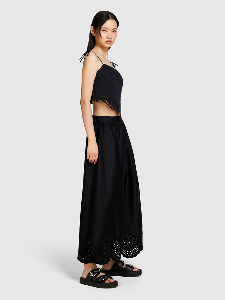 Midi skirt with lace - women's midi skirts - Black | Sisley image number 2